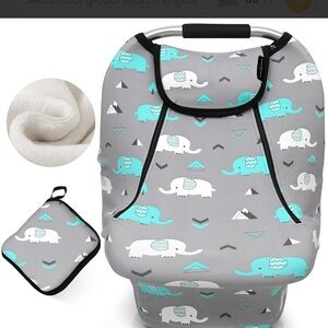 Elephant Print Kids Car Seat Cover - Gray and Blue